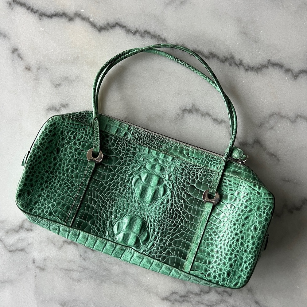 Emanuel Ungaro Y2K Vintage Green Crocodile-Embossed Shoulder Bag